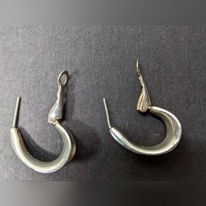 Vintage 925 Silver Hinge-back Pierced Hoop Earrings, Marked "925 A"